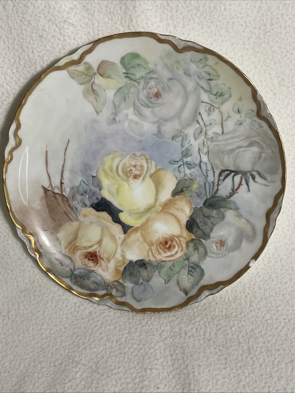 Yellow & White Flowers on Tan Haviland Plate Good Condition See Photos